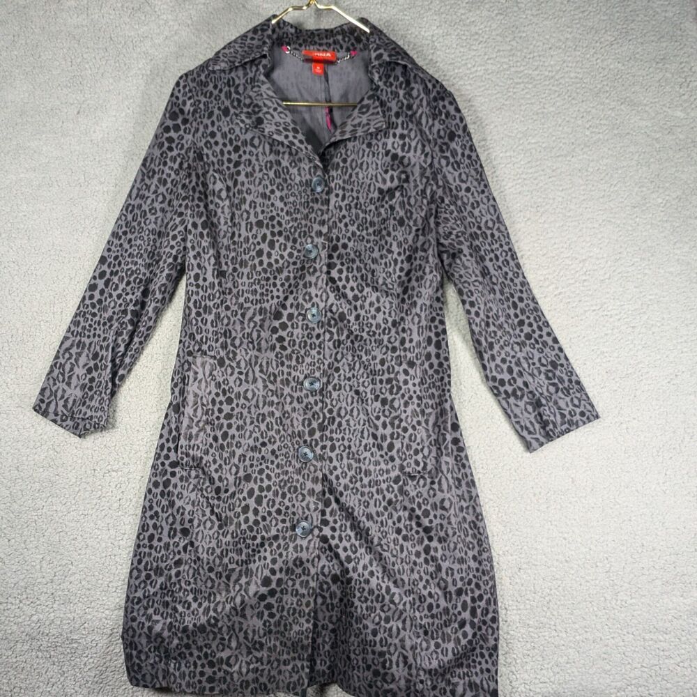 Kirna Zabete Jacket Womens Size Medium Black Grey Animal Print Trench